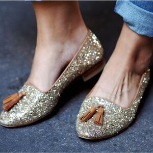 Bobbies Paris Sparkling Gold Genuine Leather Ballerina Flats Us 6